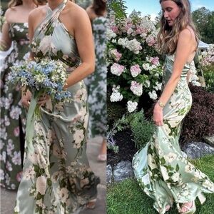 Reformation Veria Silk Halter Dress in Tarragon Size 6